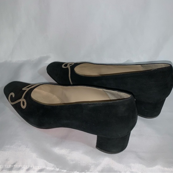 vintage CHRISTIAN LOUBOUTIN size 39.5 black suede block heel PUMPS - Picture 9 of 11